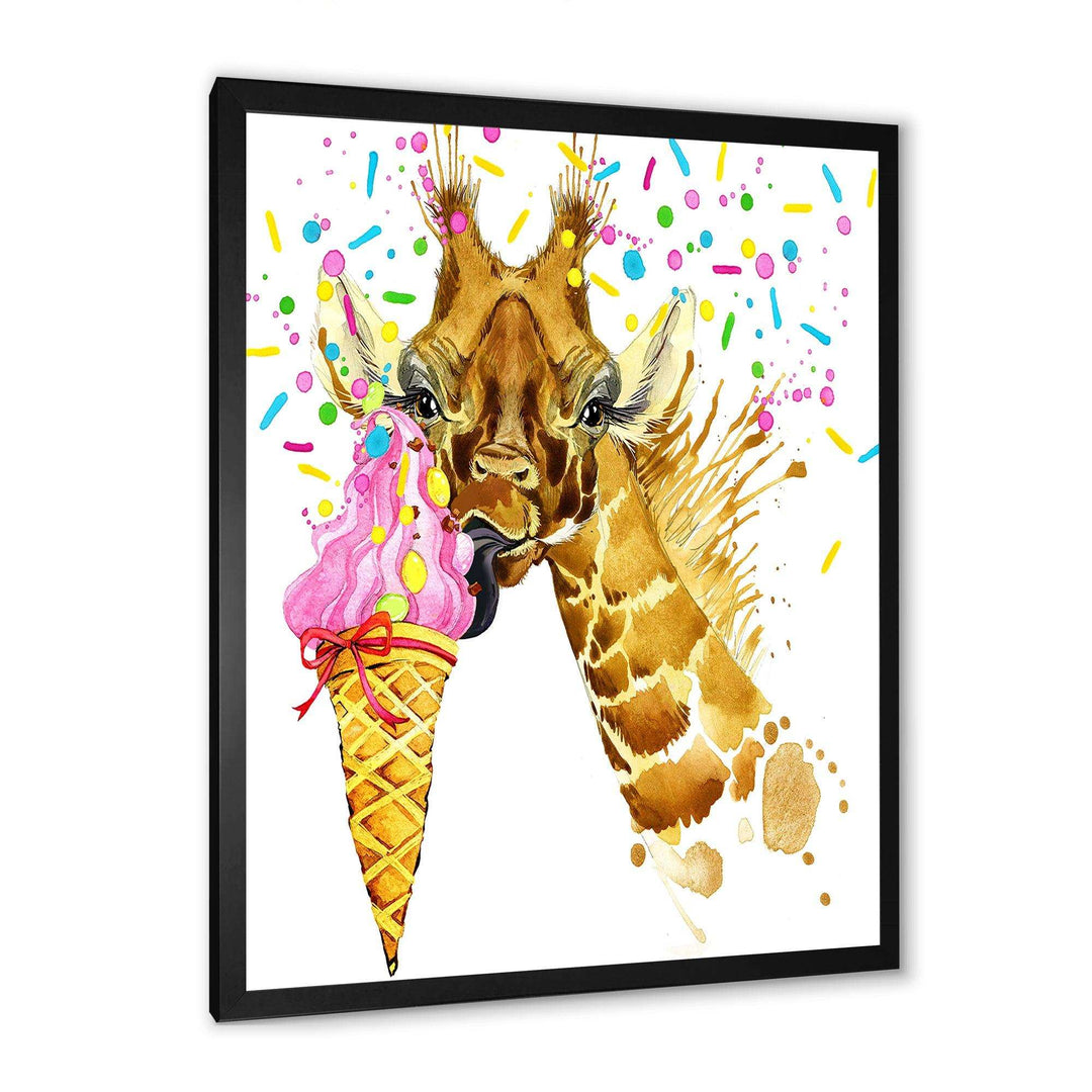 Giraffe Eating Ice Cream Watercolor