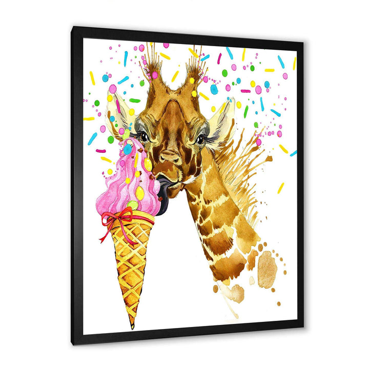 Giraffe Eating Ice Cream Watercolor