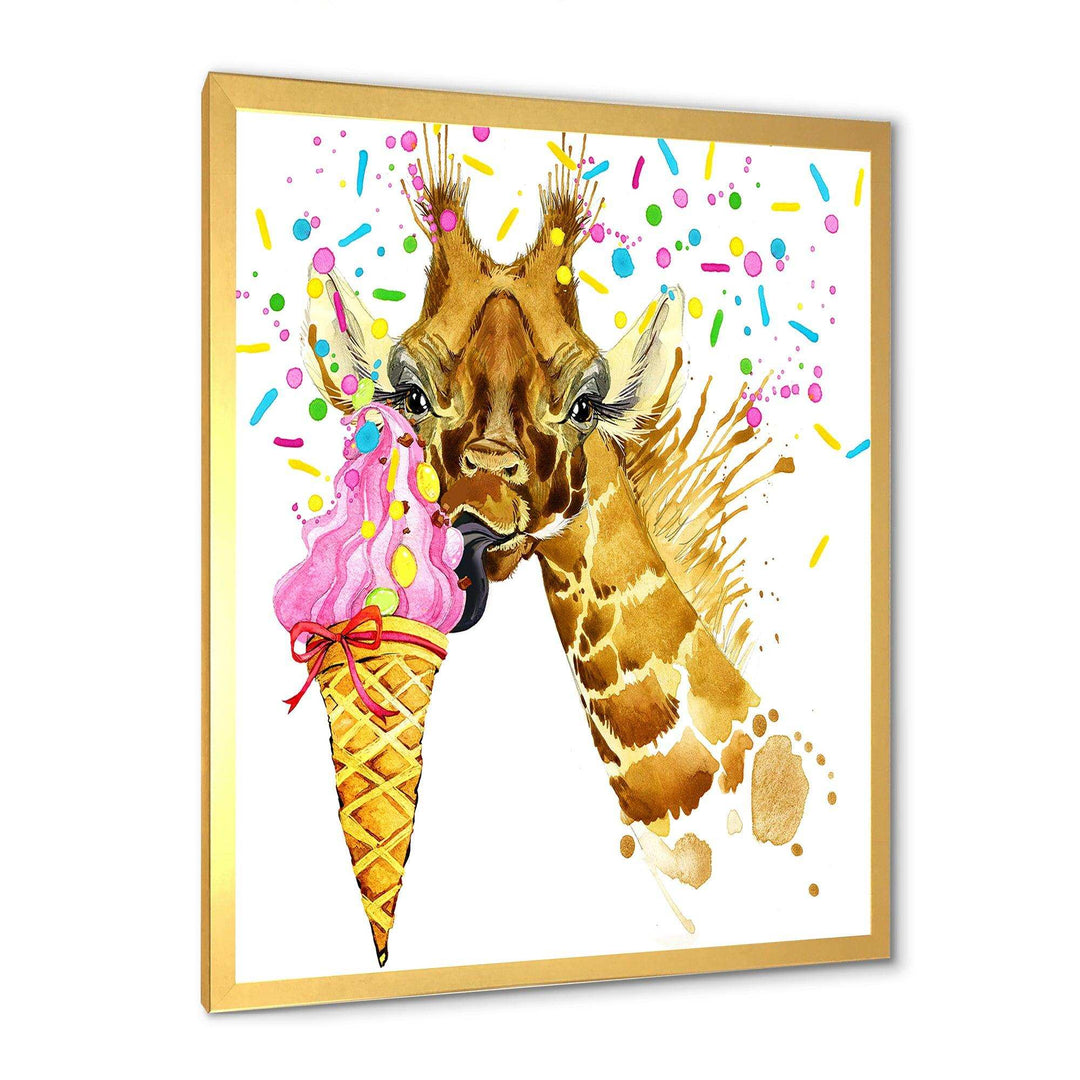 Giraffe Eating Ice Cream Watercolor