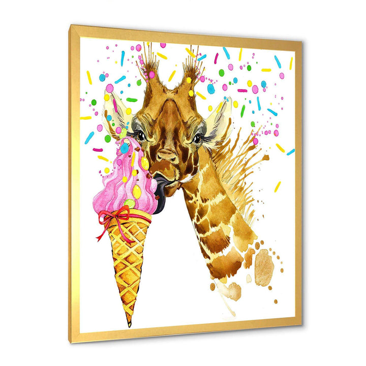 Giraffe Eating Ice Cream Watercolor