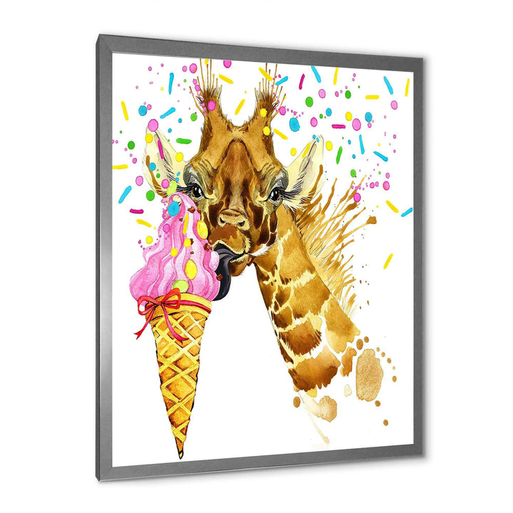 Giraffe Eating Ice Cream Watercolor