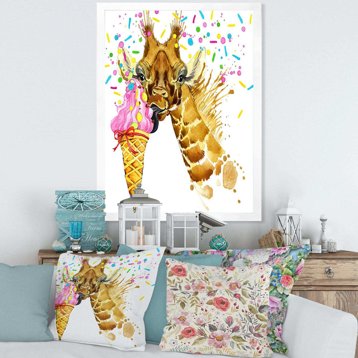 Giraffe Eating Ice Cream Watercolor