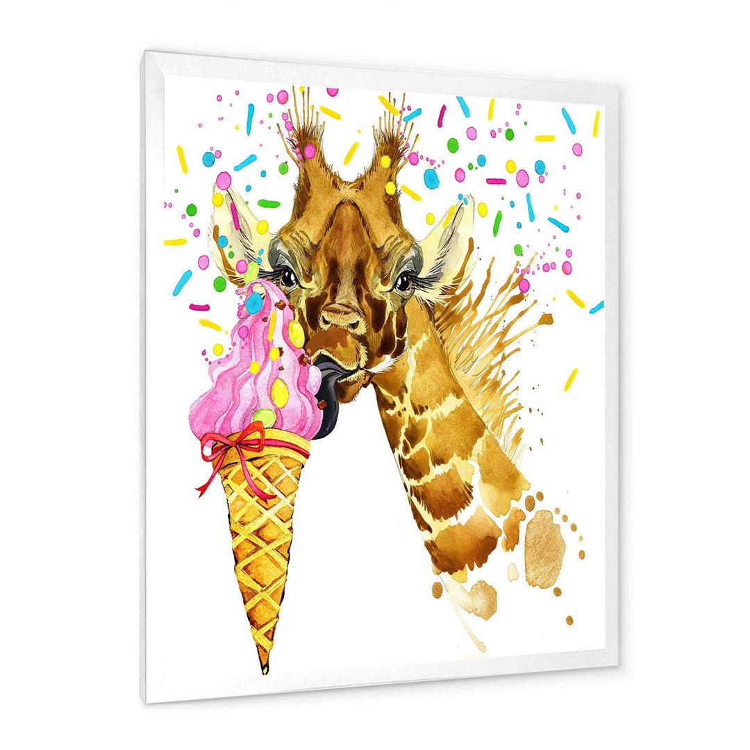 Giraffe Eating Ice Cream Watercolor