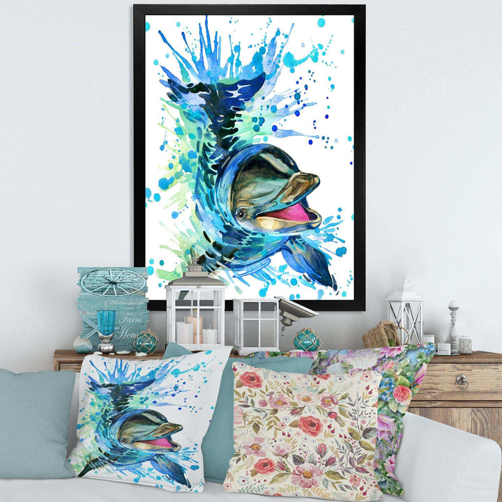 Large Blue Dolphin Watercolor