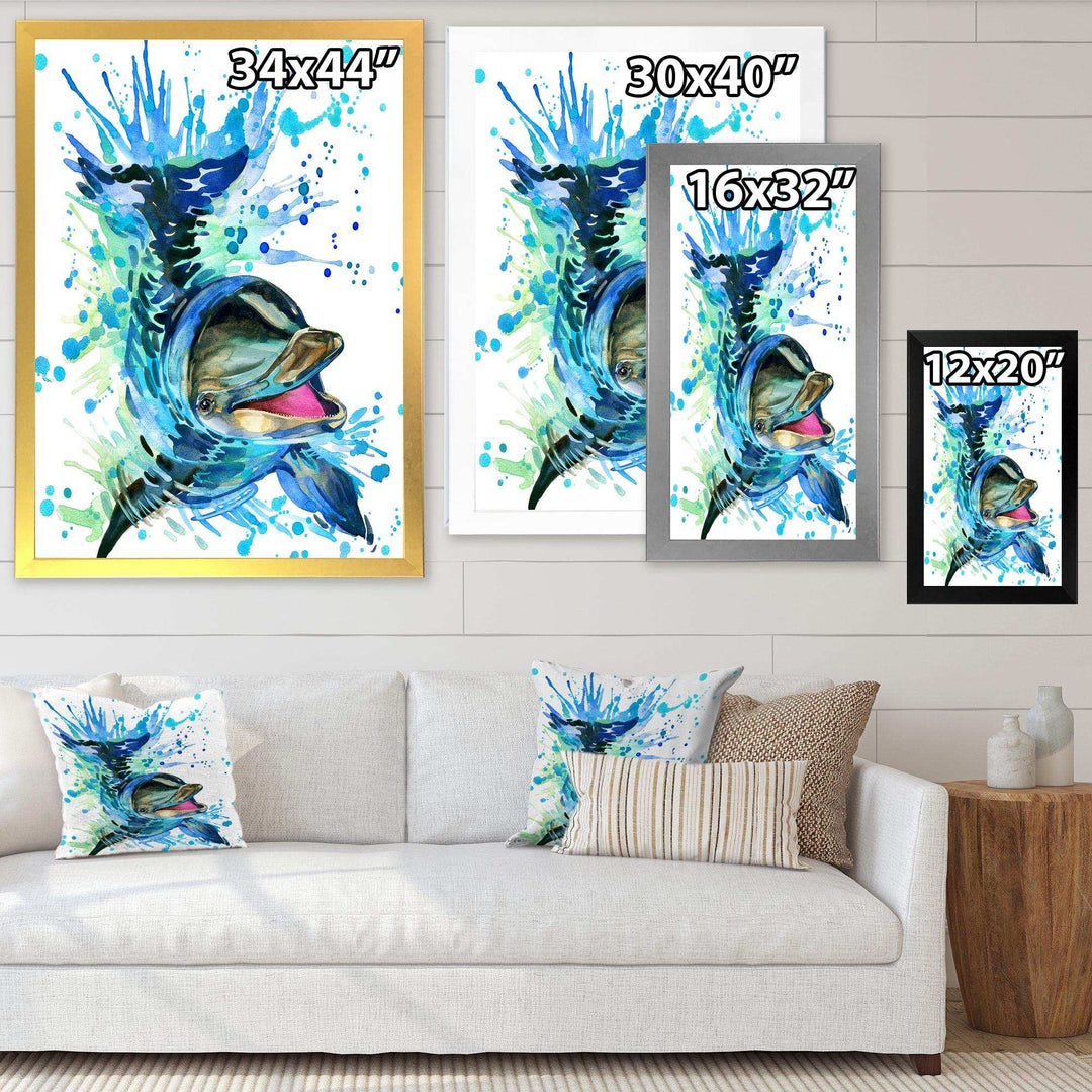 Large Blue Dolphin Watercolor
