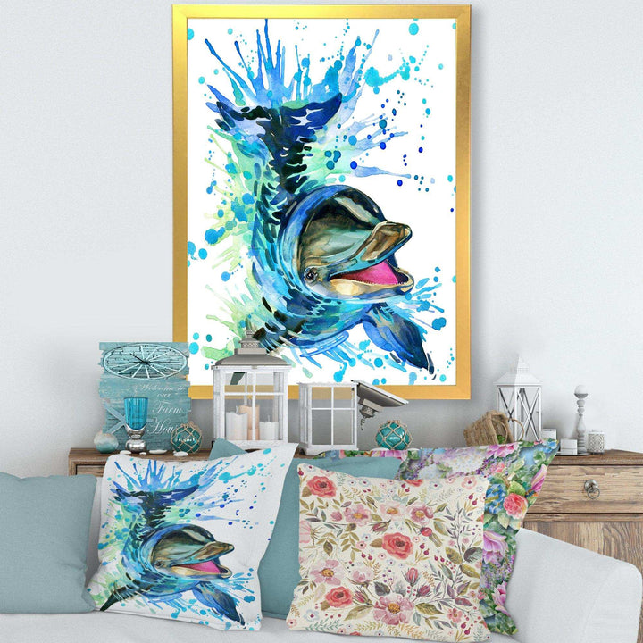 Large Blue Dolphin Watercolor