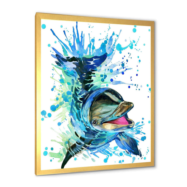 Large Blue Dolphin Watercolor