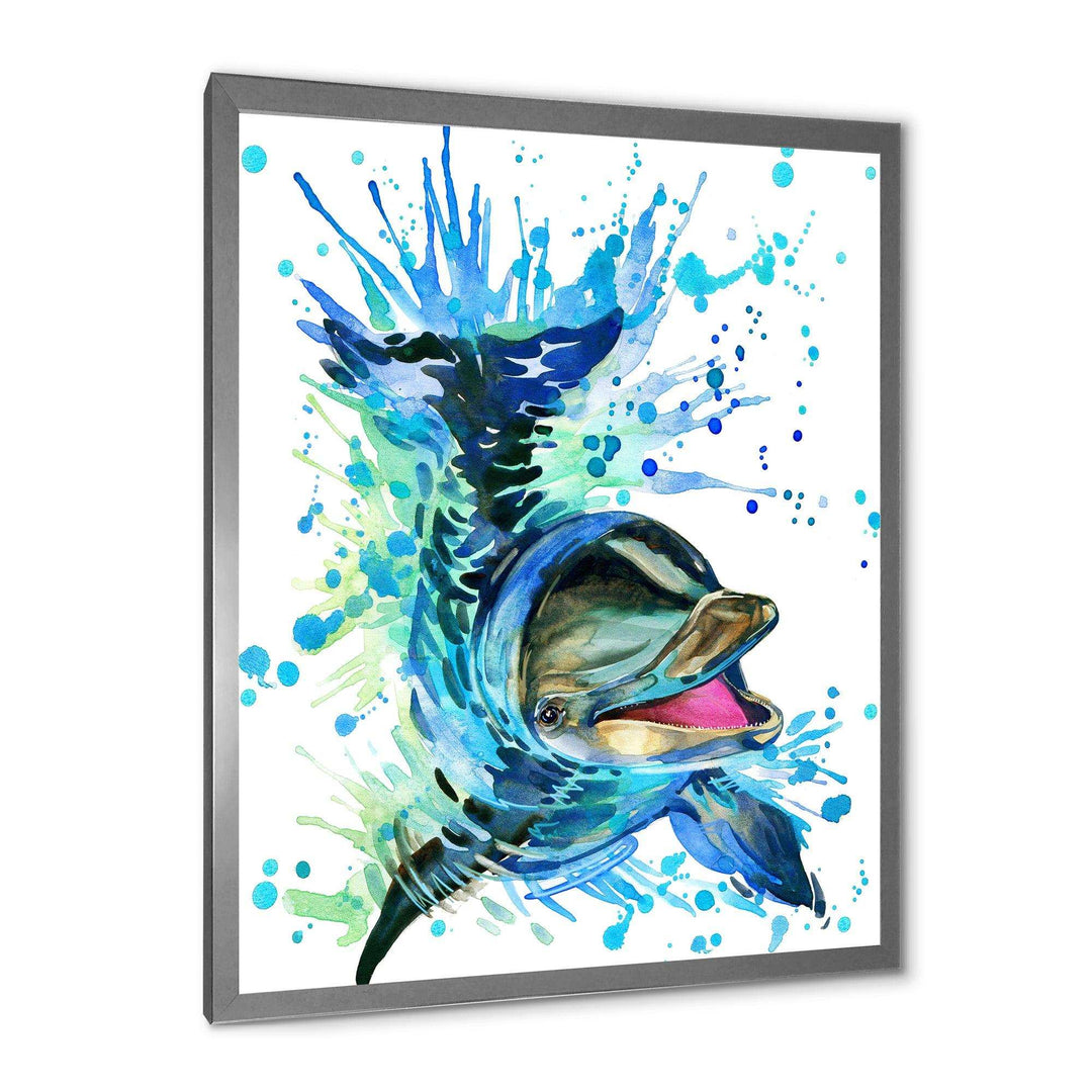 Large Blue Dolphin Watercolor