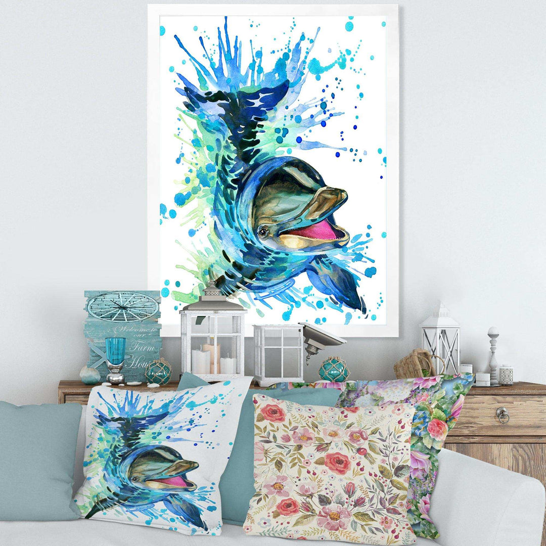 Large Blue Dolphin Watercolor