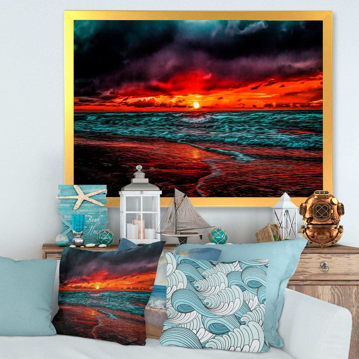 Red Sunset over Blue Waters