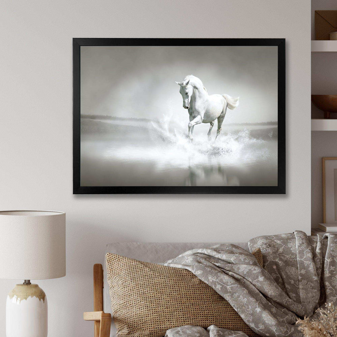White Horse Running in Water