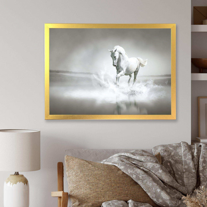 White Horse Running in Water