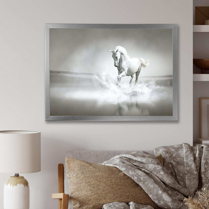 White Horse Running in Water
