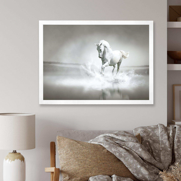 White Horse Running in Water