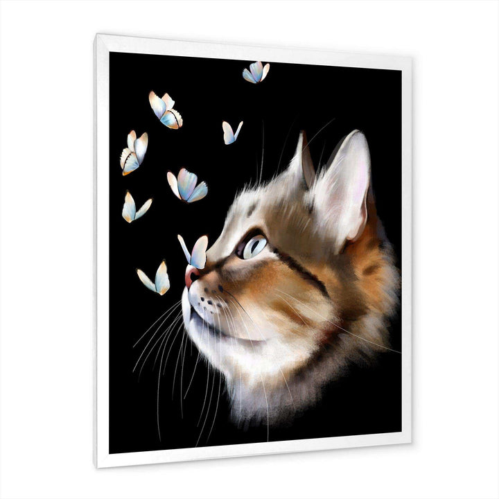 Cat with Butterflies on Black