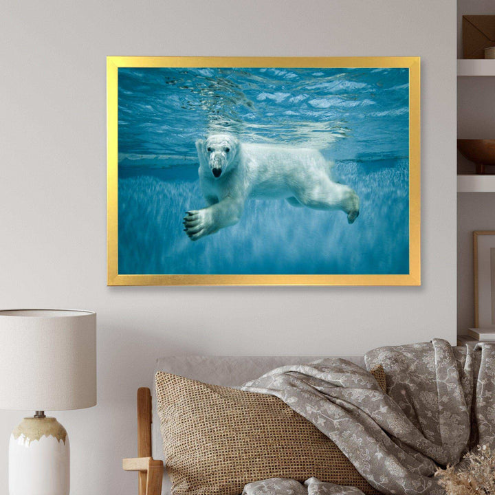 Polar Bear Swimming under Water
