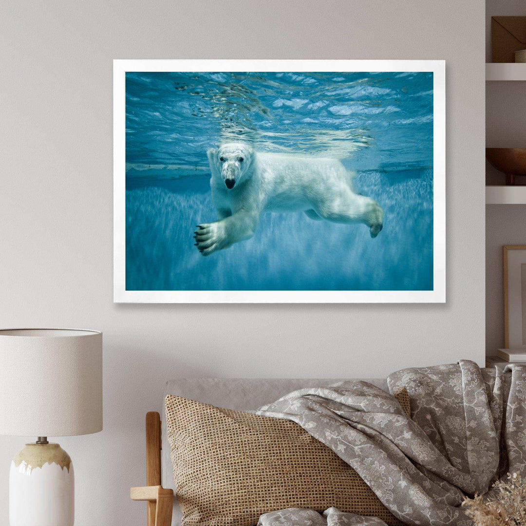 Polar Bear Swimming under Water