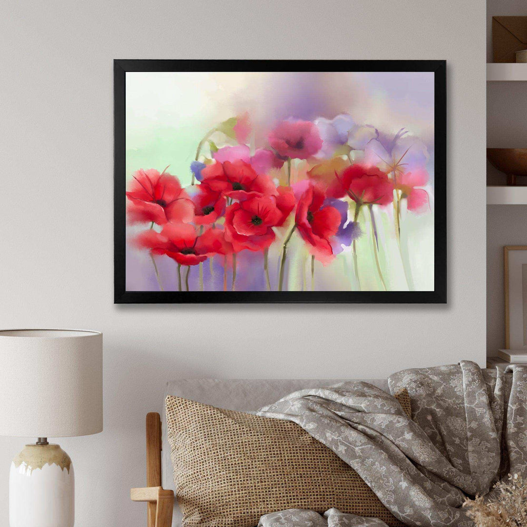Watercolor Red Poppy Flowers Painting