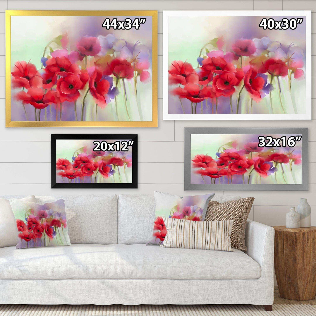 Watercolor Red Poppy Flowers Painting