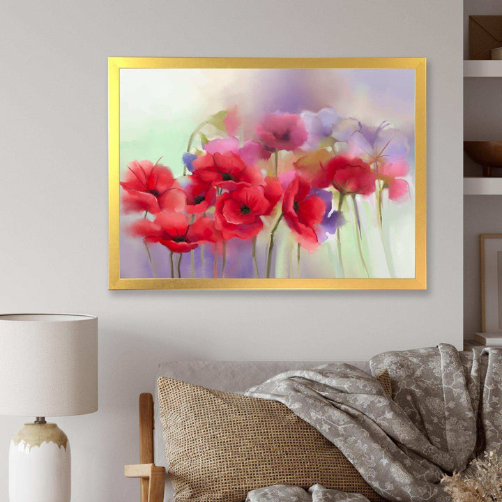 Watercolor Red Poppy Flowers Painting
