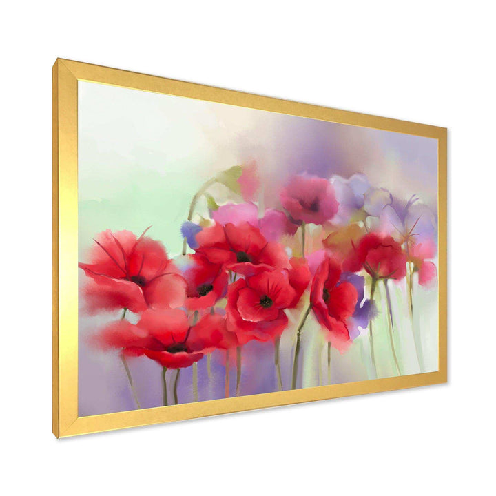 Watercolor Red Poppy Flowers Painting