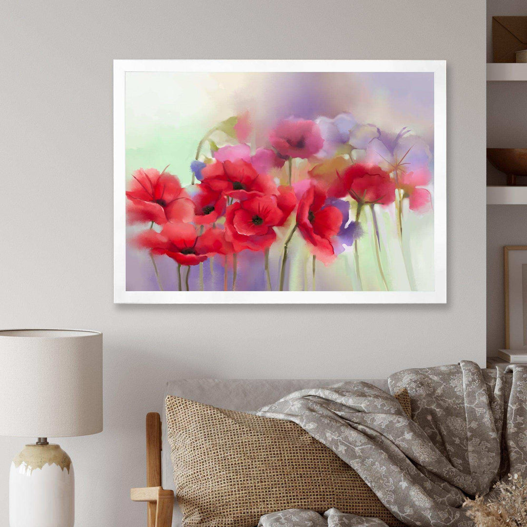 Watercolor Red Poppy Flowers Painting