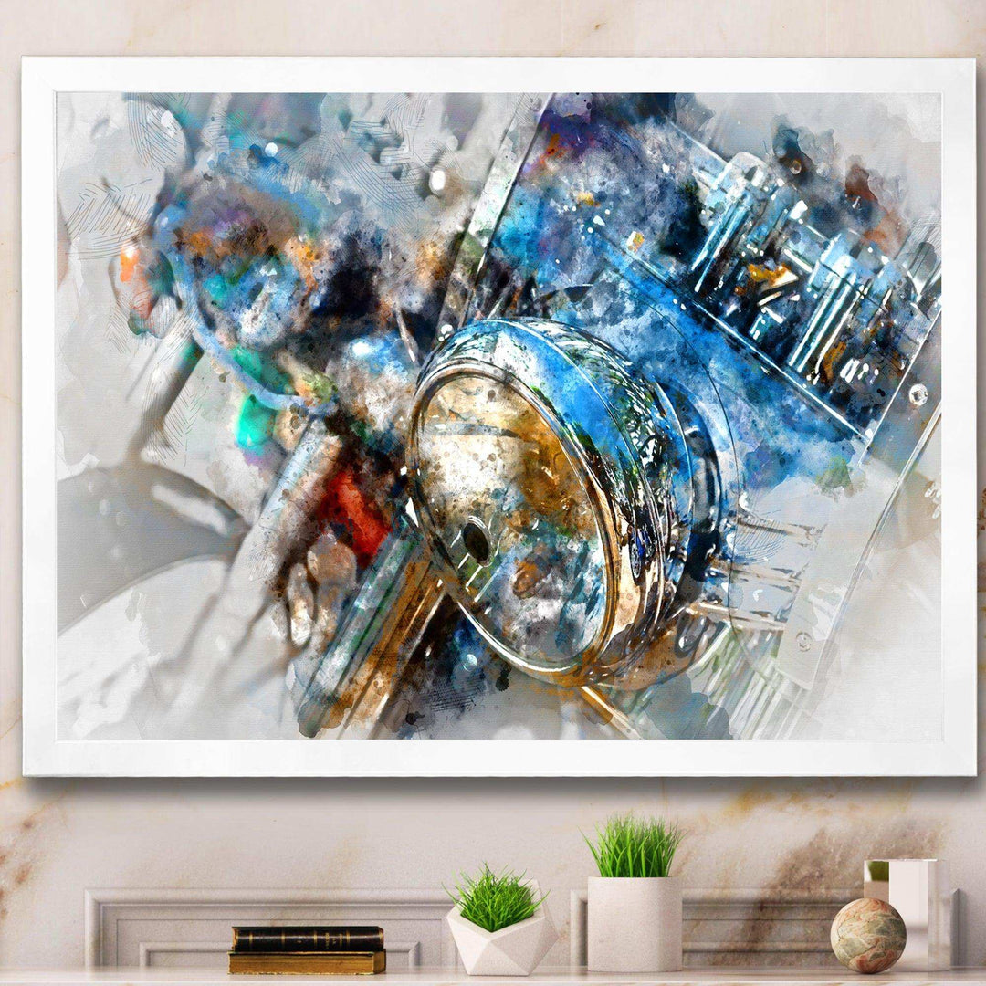 Motorcycle Headlight Watercolor - Modern Bedroom Wall Art
