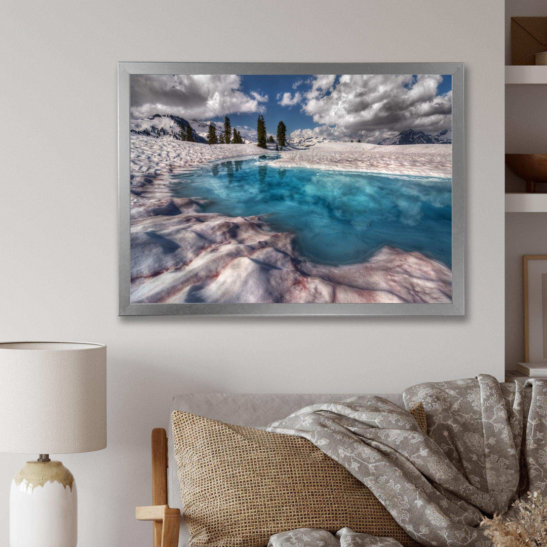 Amazing Blue Melt Lake in Fog