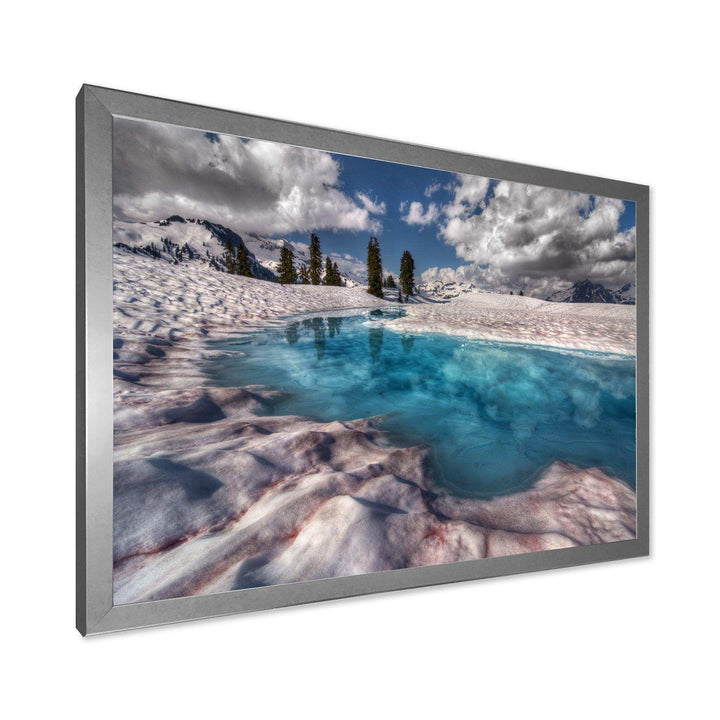 Amazing Blue Melt Lake in Fog