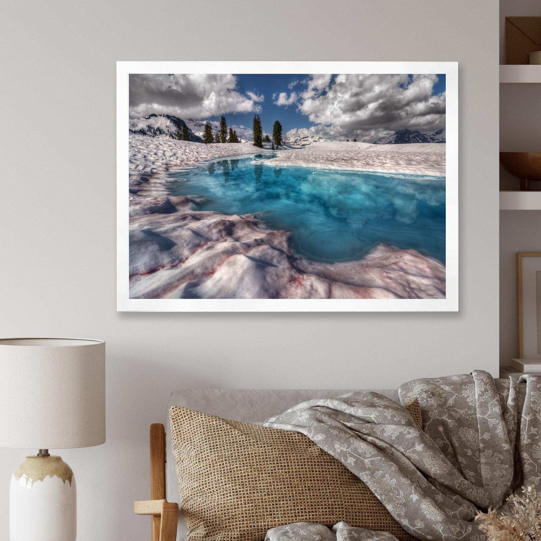 Amazing Blue Melt Lake in Fog