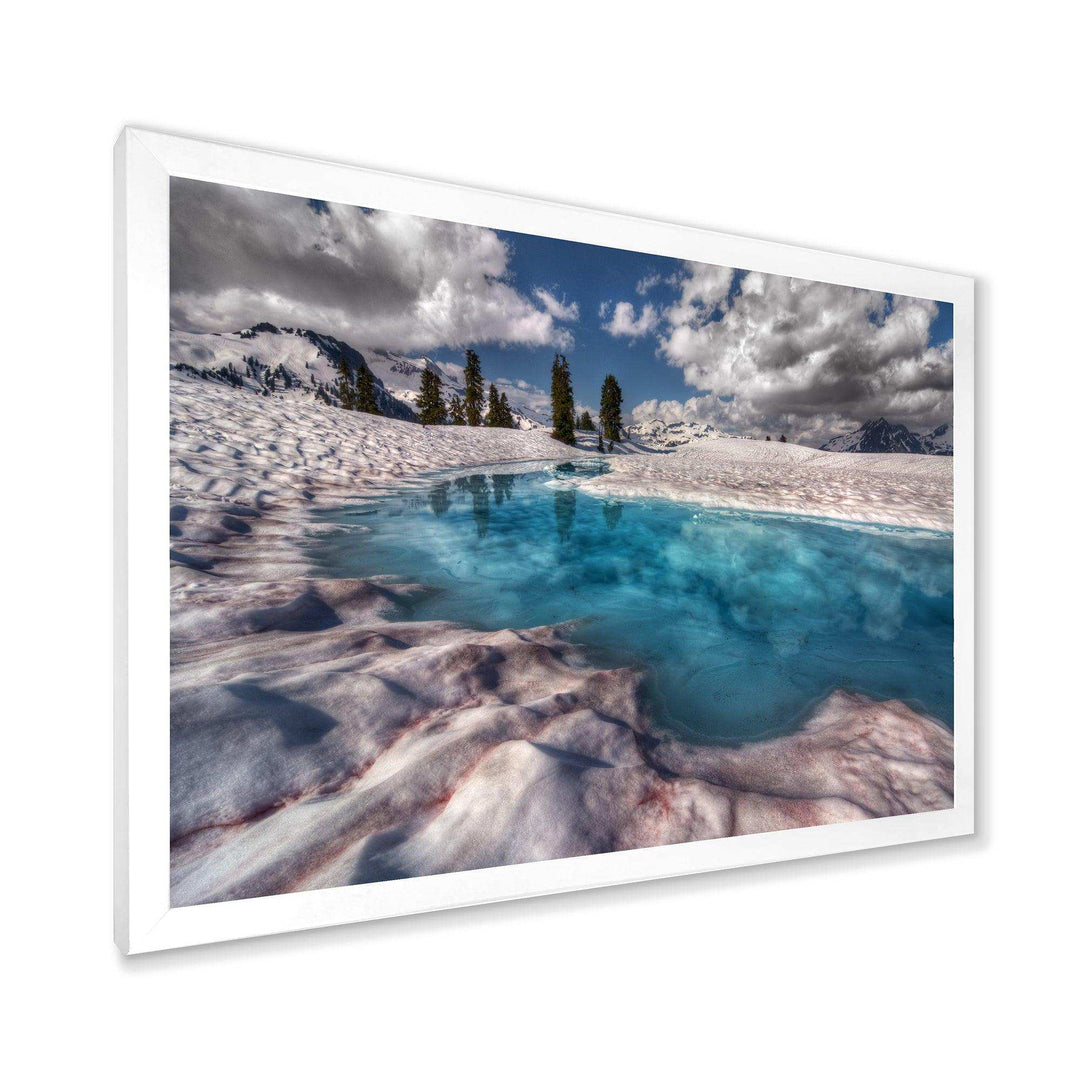 Amazing Blue Melt Lake in Fog