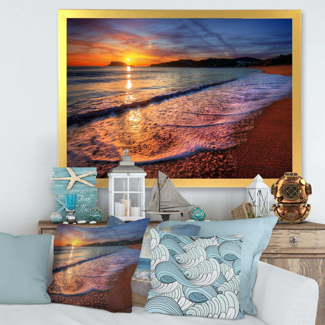Foaming Waves at Beautiful Sunset