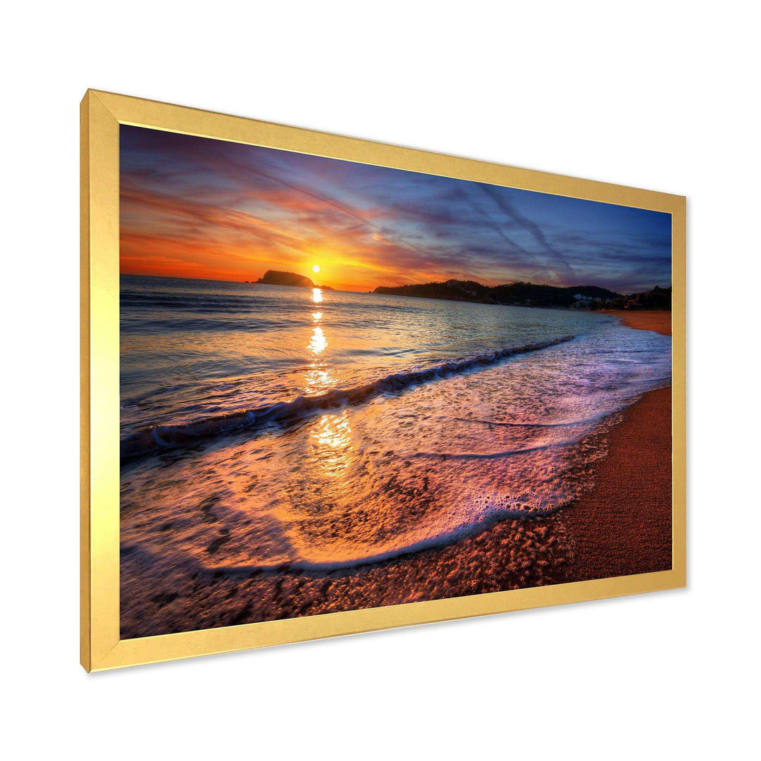 Foaming Waves at Beautiful Sunset