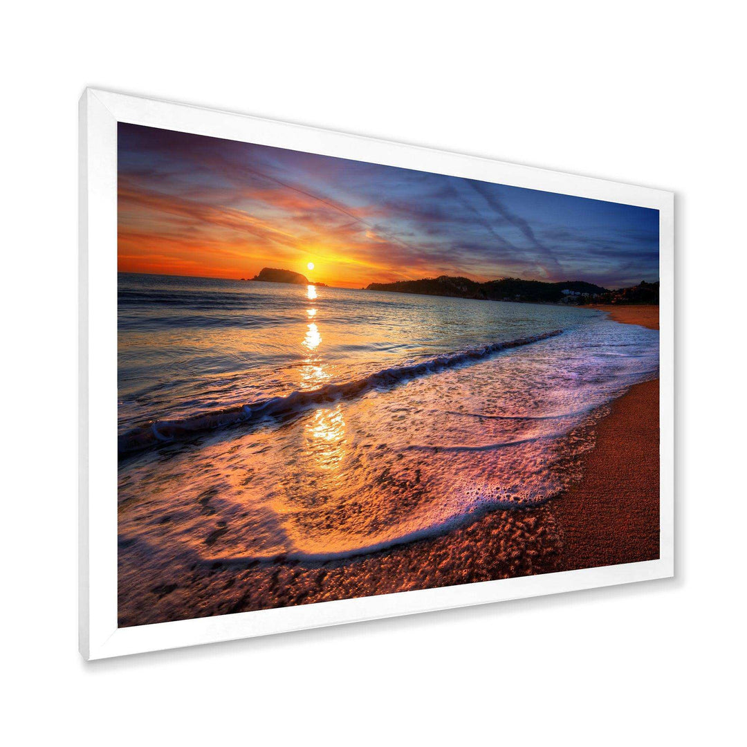 Foaming Waves at Beautiful Sunset
