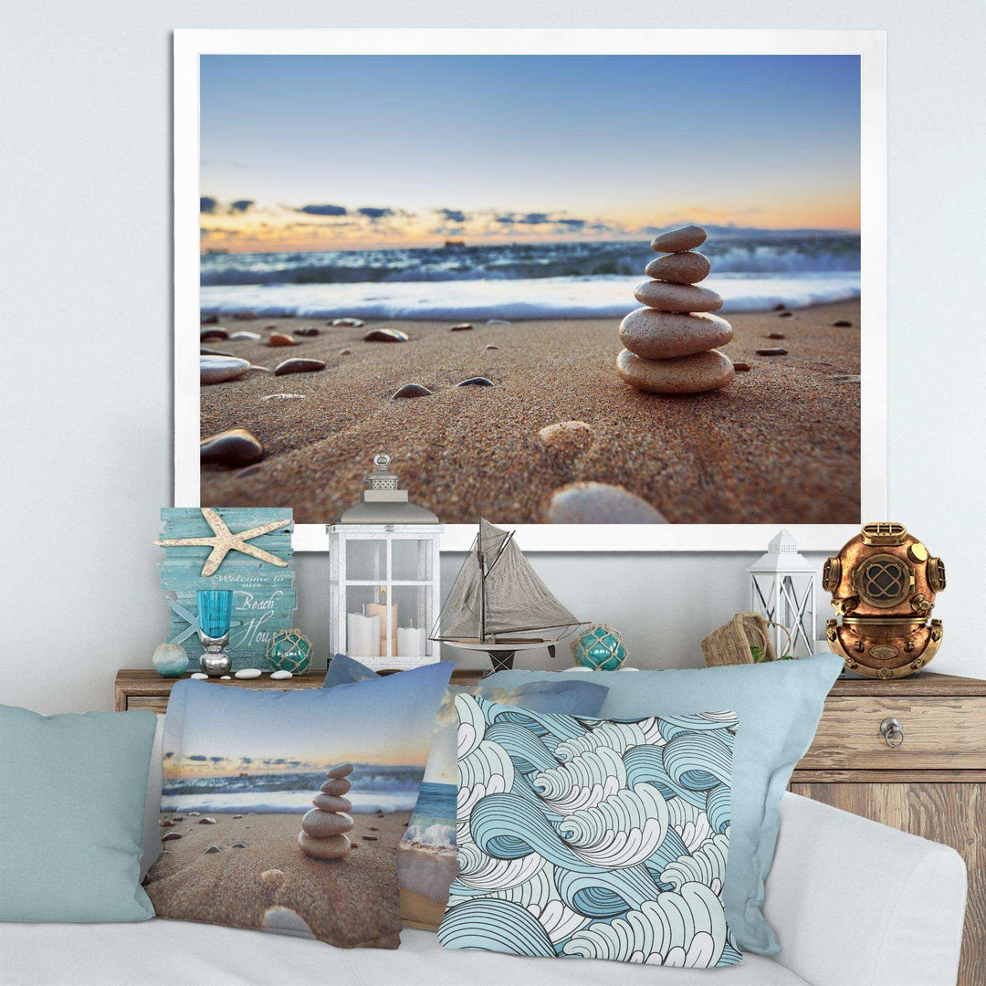 Stones Balance on Sandy Beach