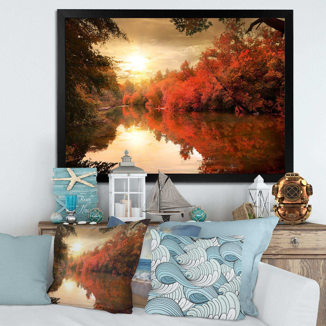 Colorful Fall Sunset over River