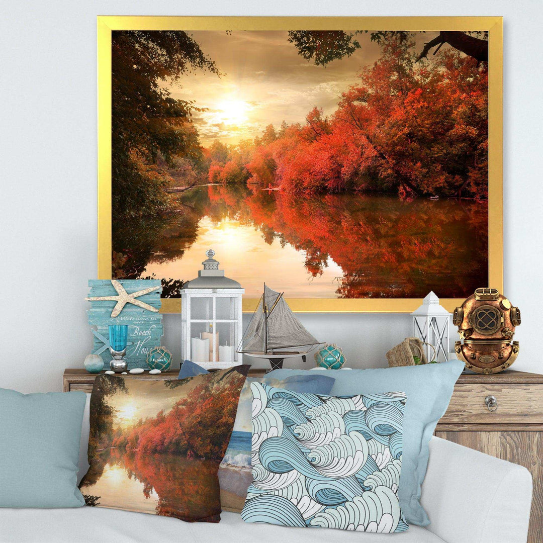 Colorful Fall Sunset over River
