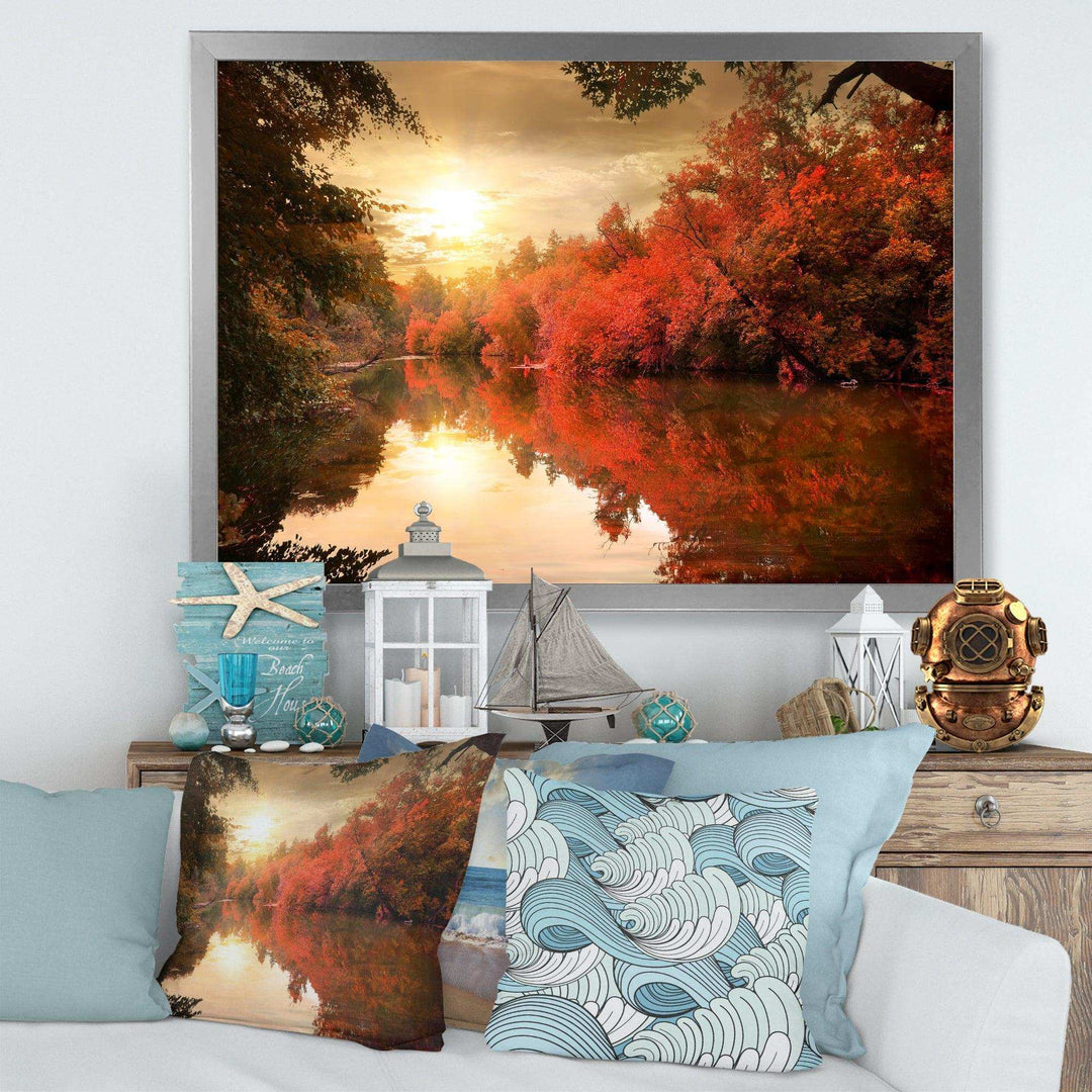 Colorful Fall Sunset over River