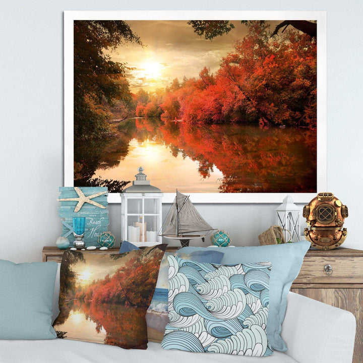 Colorful Fall Sunset over River