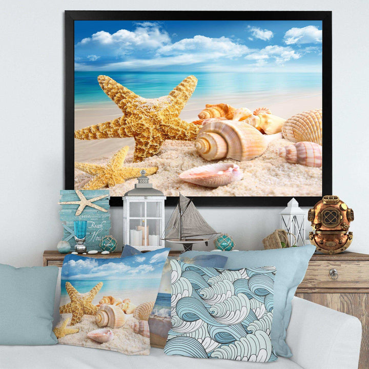 Starfish and Seashells on Beach