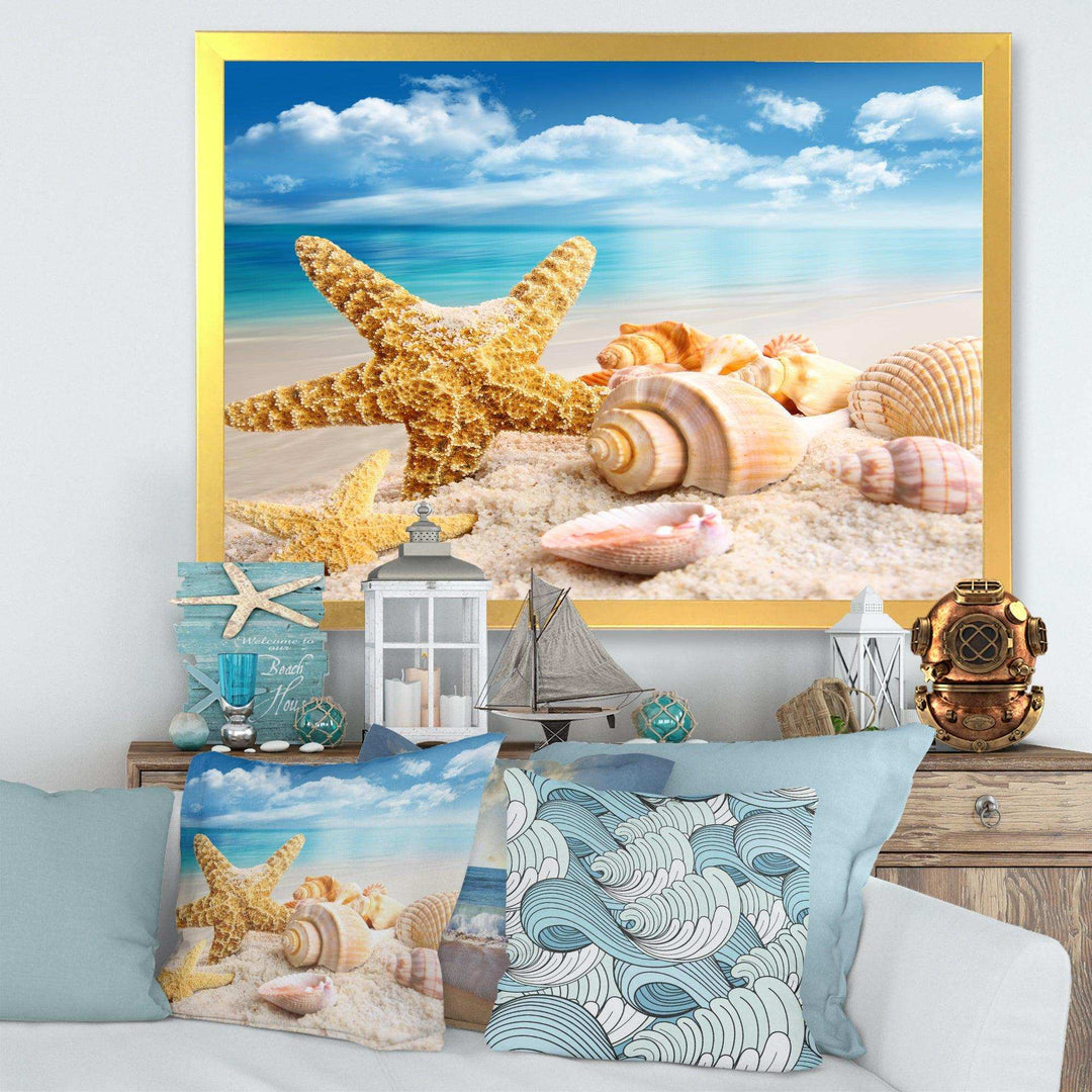 Starfish and Seashells on Beach