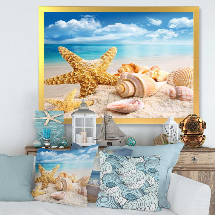 Starfish and Seashells on Beach