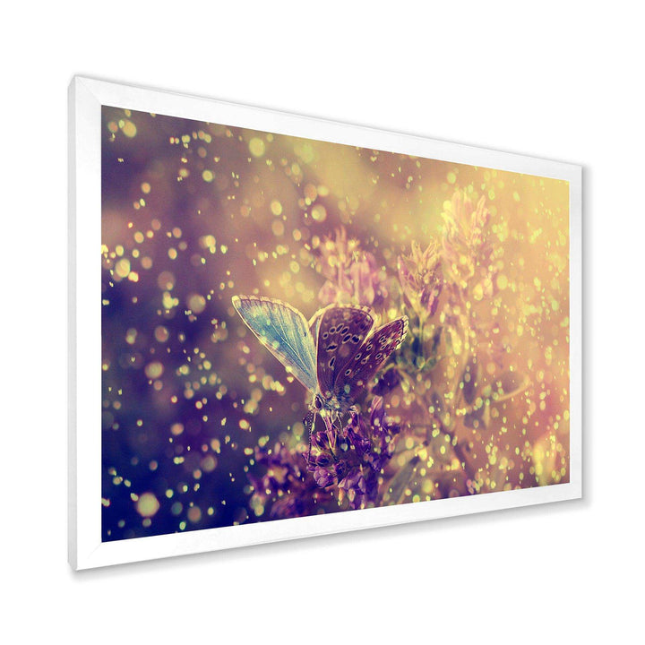 Blue Butterfly And Purple Flowers