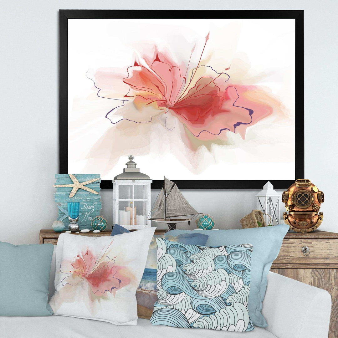 Pink Watercolor Flower Sketch - Floral Living Room Wall Decor