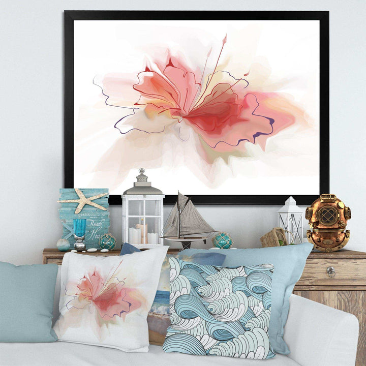 Pink Watercolor Flower Sketch - Floral Living Room Wall Decor