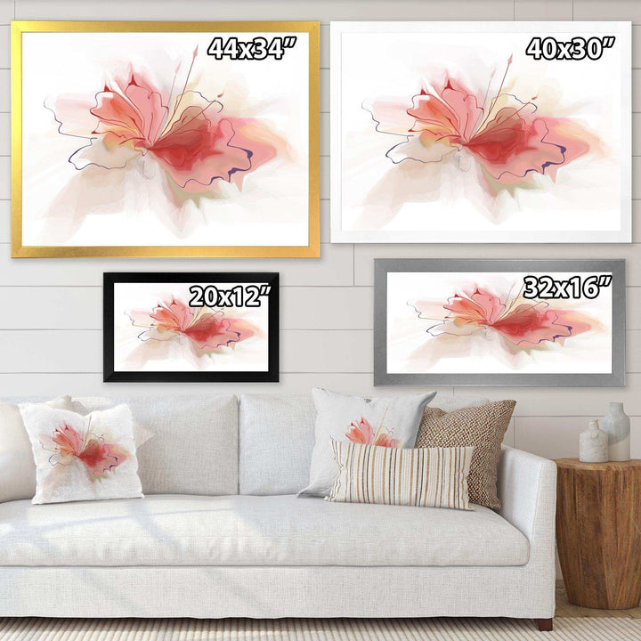Pink Watercolor Flower Sketch - Floral Living Room Wall Decor