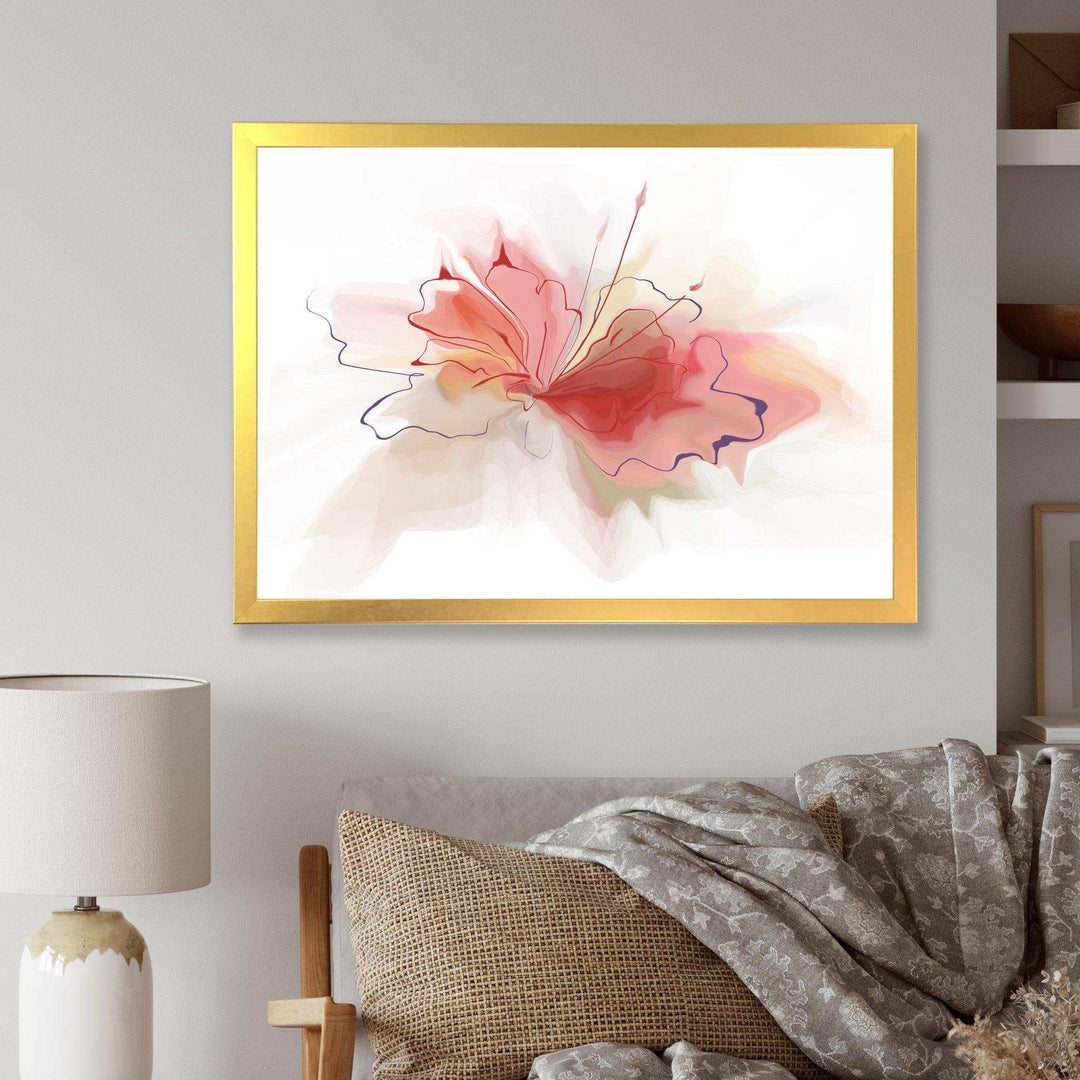 Pink Watercolor Flower Sketch - Floral Living Room Wall Decor