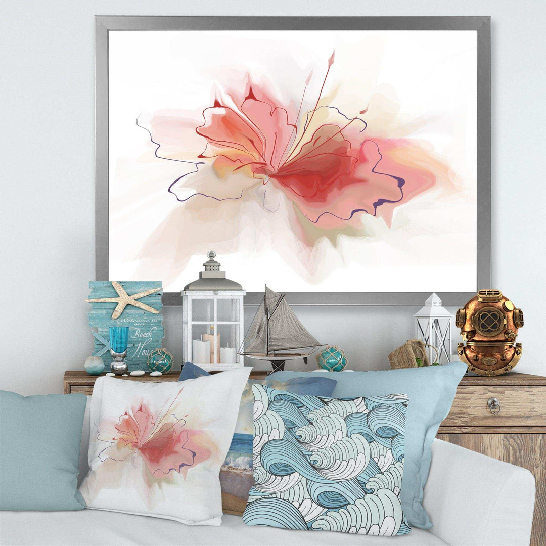 Pink Watercolor Flower Sketch - Floral Living Room Wall Decor