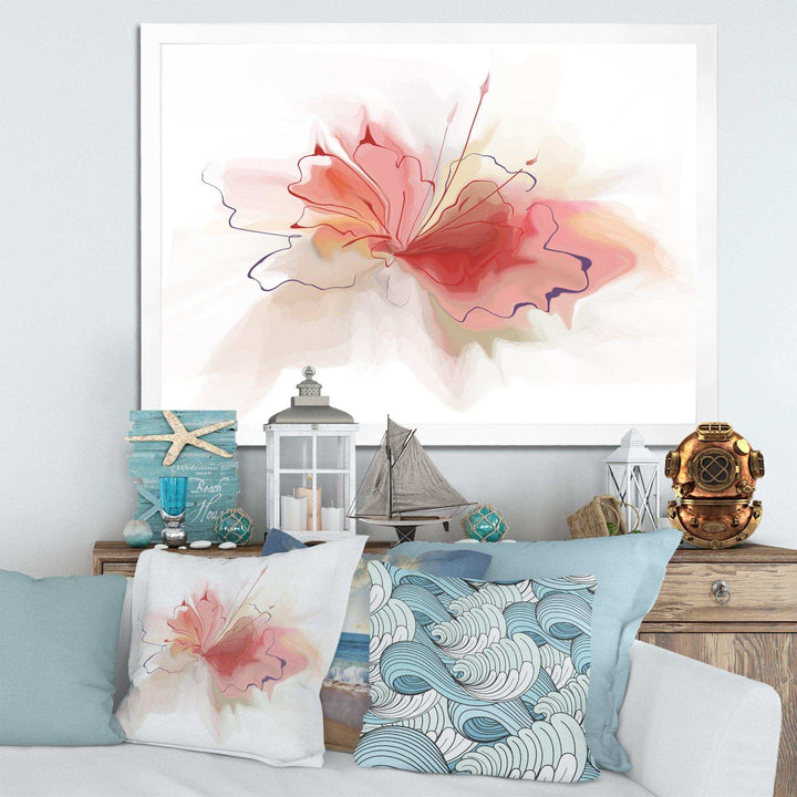 Pink Watercolor Flower Sketch - Floral Living Room Wall Decor