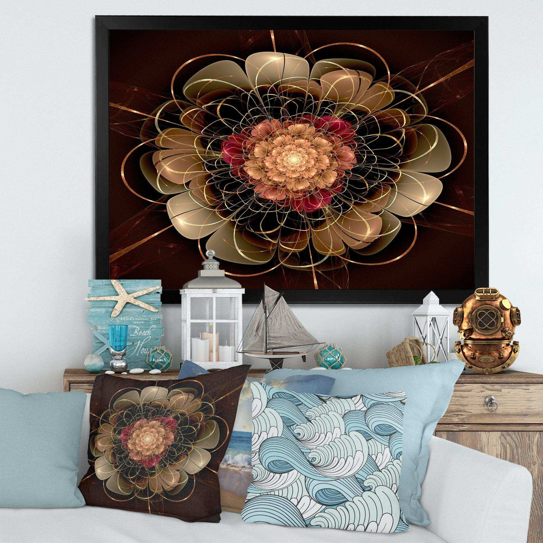 Dark Gold Red Fractal Flower Pattern - Floral Canvas Wall Art
